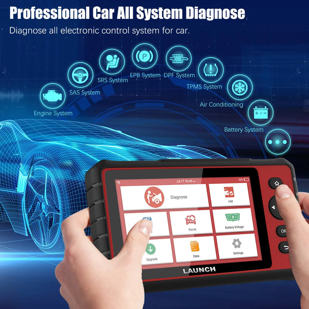 Red car fault decoder with 7 inch IPS touch screen, Android 7.1, and 6000mAh battery
