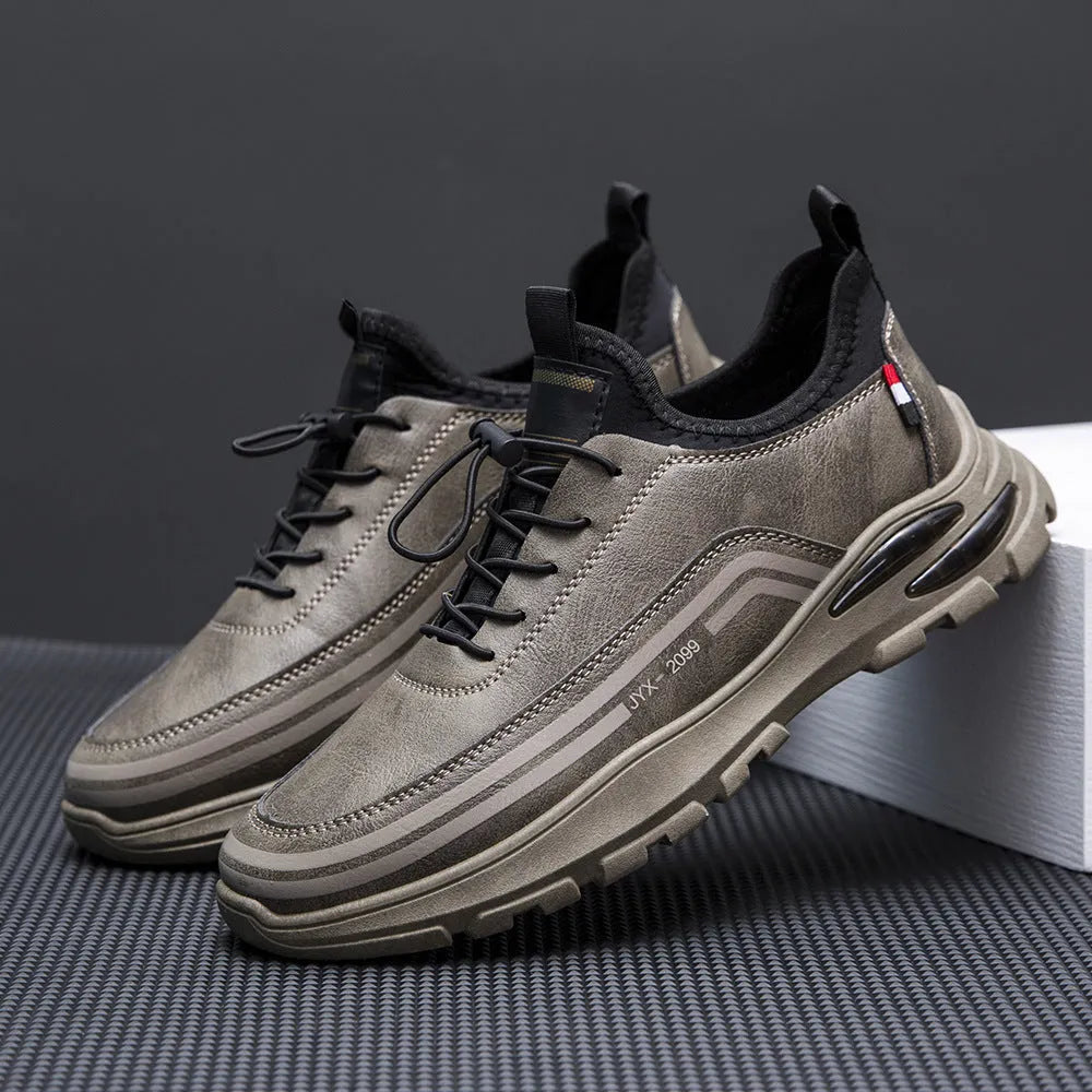 Men's black waterproof sneakers with fleece lining and synthetic leather upper