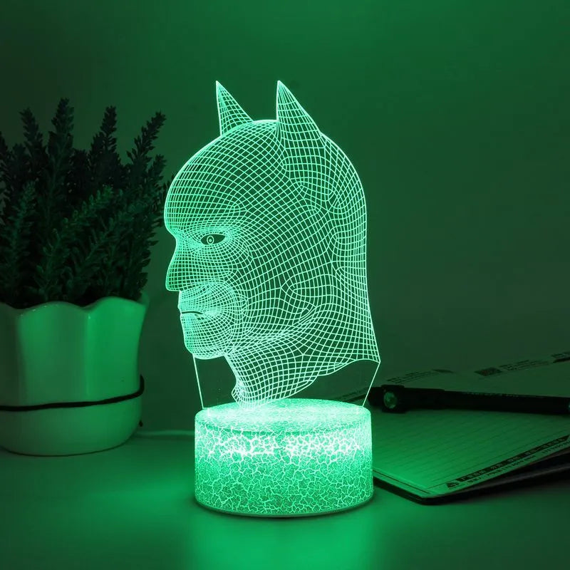 Bat Head 3D LED nightlight with black ABS base and acrylic board, 7 colour touch control