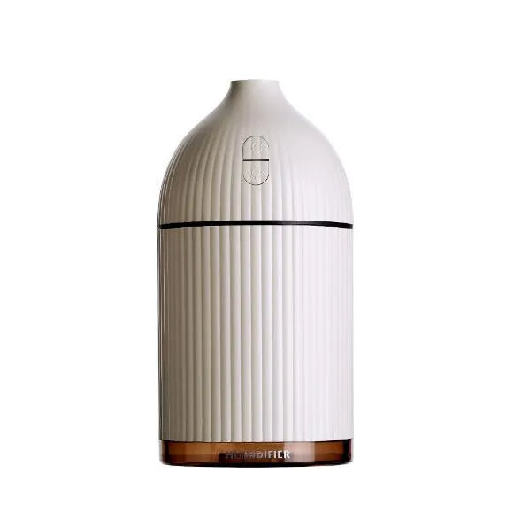 White ultrasonic aromatherapy diffuser with LED light, 300ml capacity, USB powered