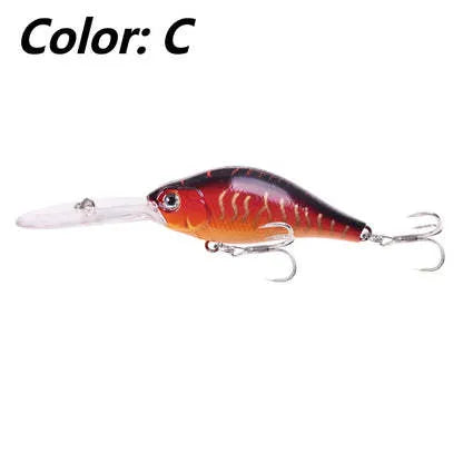 Deep diving mino pattern fishing lure showing floating rock action design