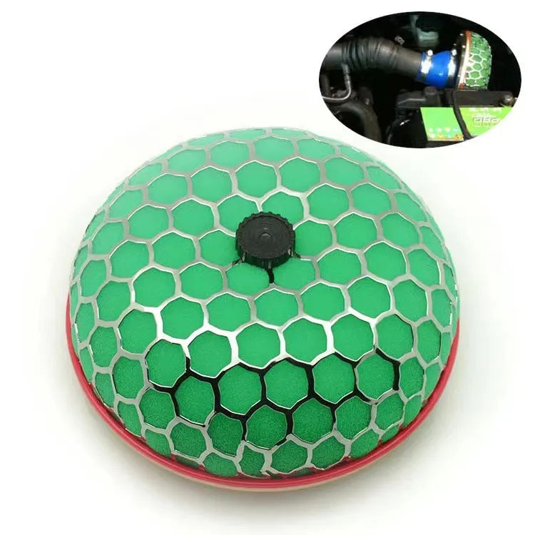 Aluminium mushroom air filter with washable sponge in red, gold, green, or blue colours for car modification