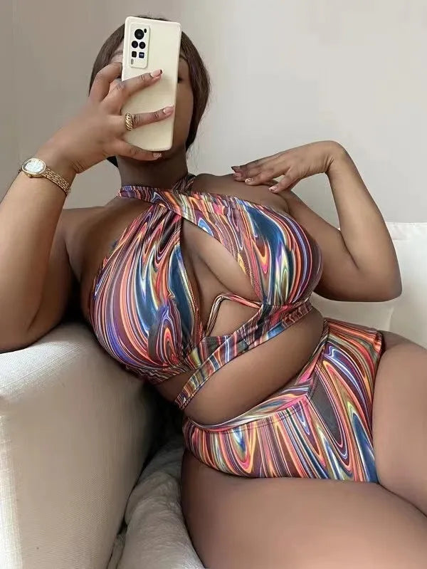 Women's plus size floral high waist bikini swimsuit in picture colour.