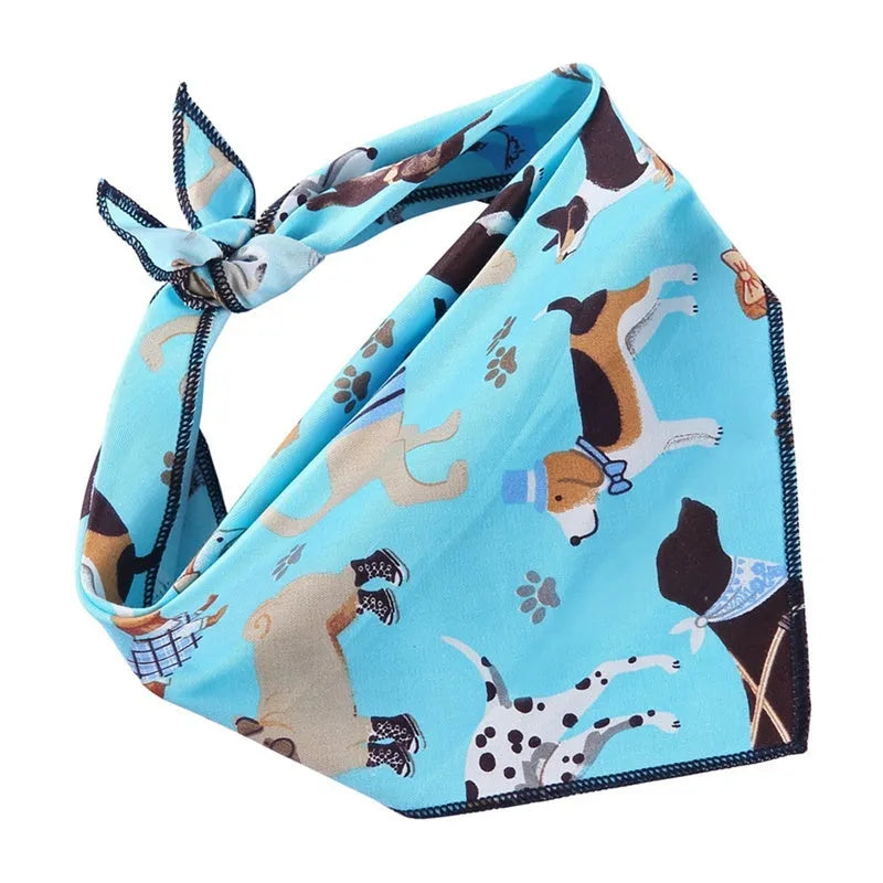 Dog wearing a 100% cotton triangle scarf with animal print pattern and waterproof bib, L size 64x43cm