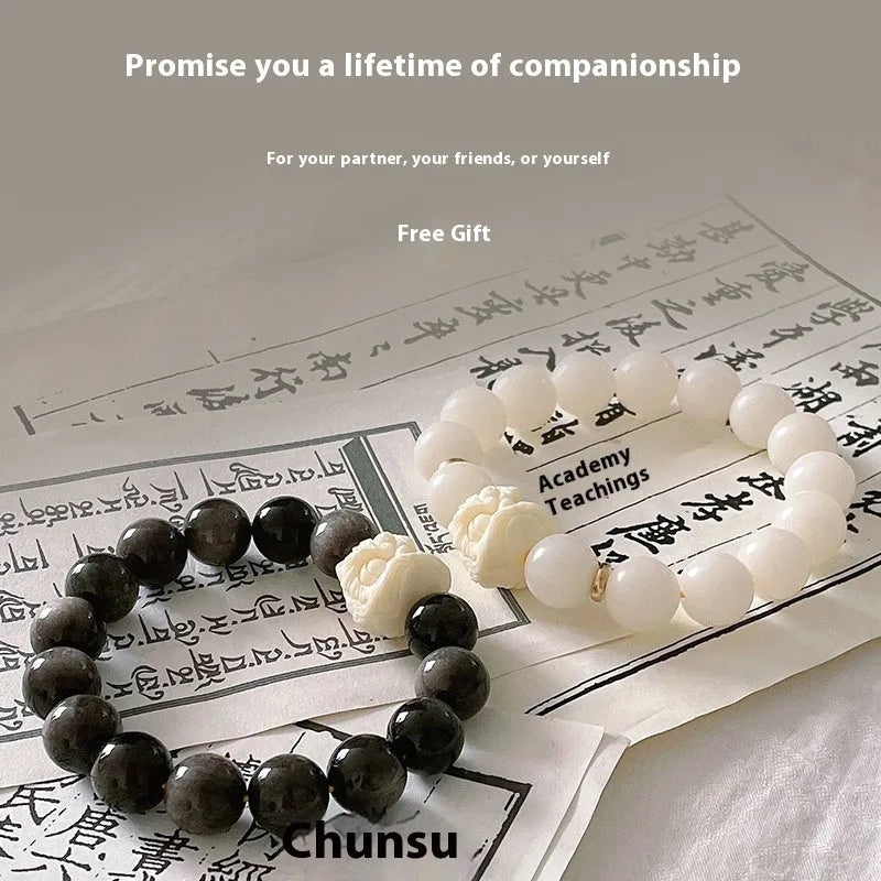 Obsidian Xingshi single circle prayer beads bracelet with chamfered square grain detailing