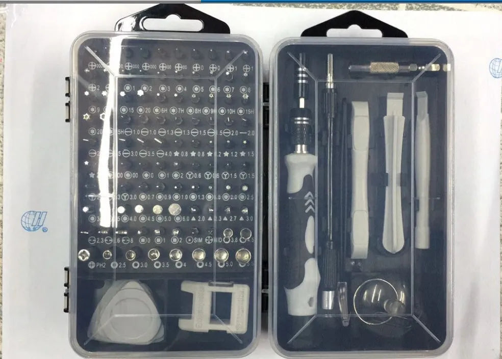 112-in-1 alloy steel screwdriver set in black case for mobile phone and electronics repair