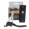 Black bicycle light with over-discharge protection for night cycling on a bike handlebar