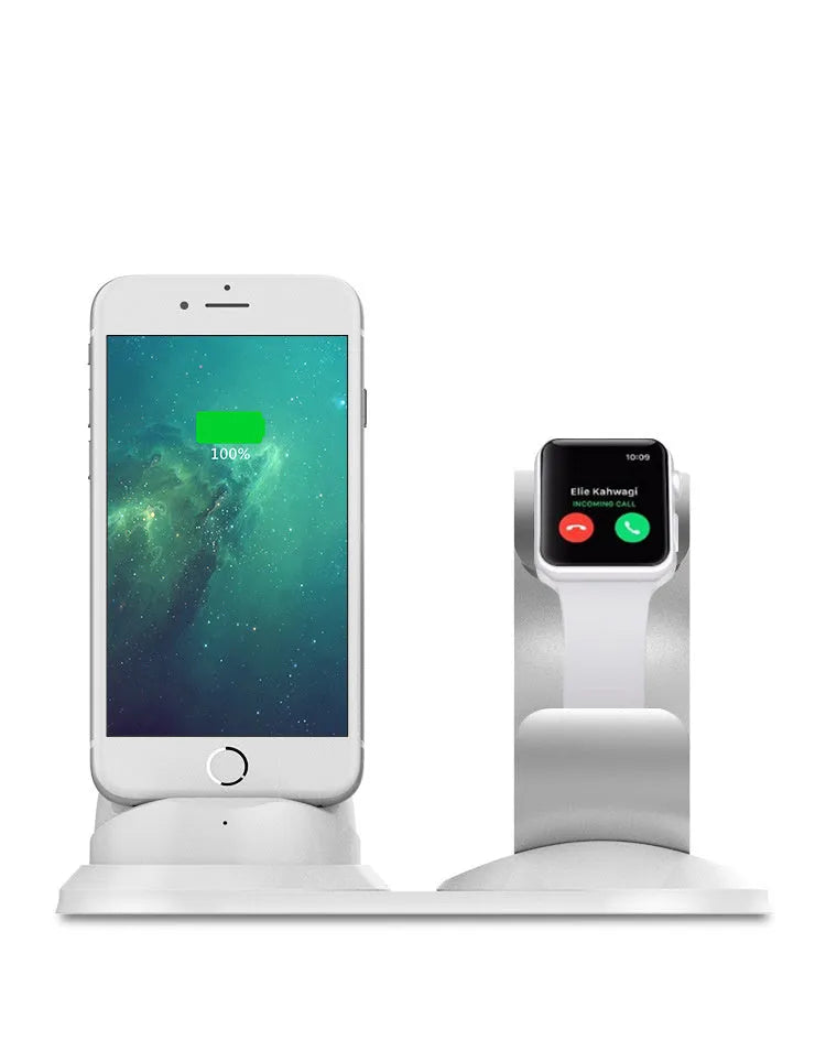 Two-in-one silver and grey aluminium alloy charging stand for phone and tablet, 175x99x110mm, with rubber anti-skid pad