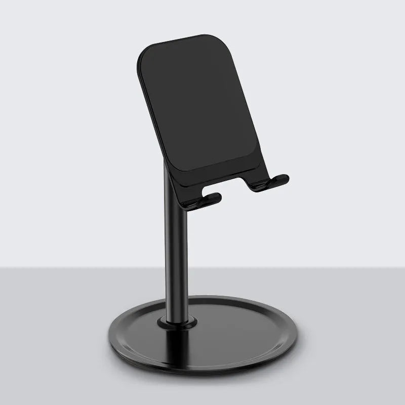 Aluminium mobile phone stand in black or white with silicone grips for phones and tablets