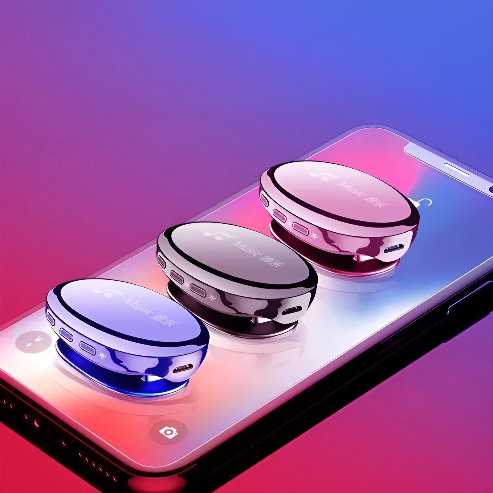 Bluetooth MP4 music player in black, blue, or rose gold with OLED display showing music interface