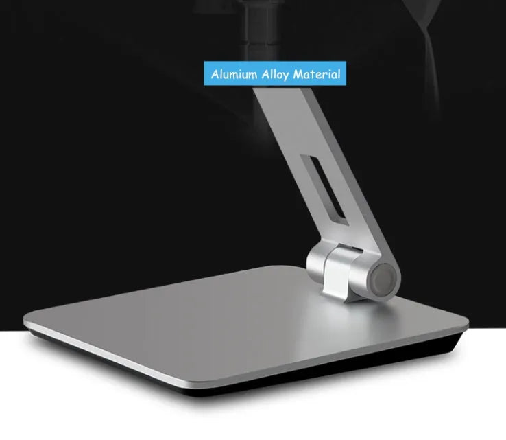 Foldable aluminium desktop phone and tablet stand with 360° rotation