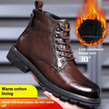 Black and brown leather Martin boots with square heel and high ankle