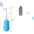 Portable female washer irrigator in blue 450ml with telescopic elbow nozzle on white background