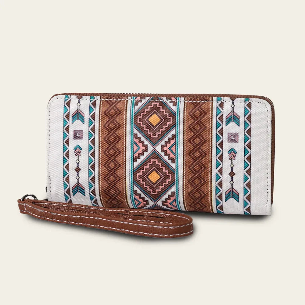 Bohemian striped canvas RFID wallet measuring 20x10x2cm with polyester lining
