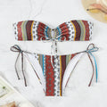 Women's printed lace-up front split leg swimsuit in mixed colours with bra and pants