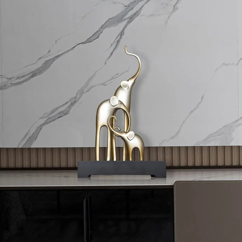 Fortune Bring Elephant decorative resin sculpture in European style with gold, silver, rose gold, or retro colour finish.