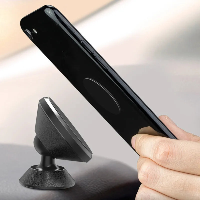 Black universal magnetic car phone holder with air vent mount, leather bracket, and CD pattern texture