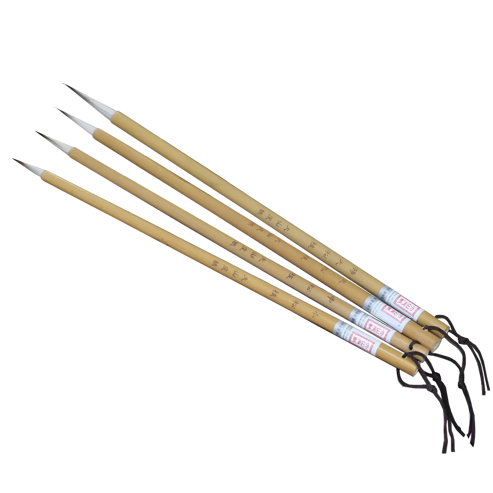 Four gold body writing brushes with wolf wool hook thread and mixed hair materials in pine branch set colour