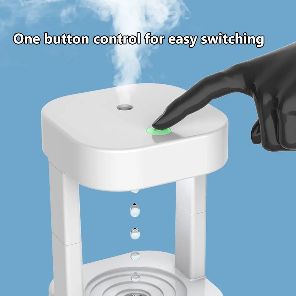 Mini humidifier with anti-gravity water droplets and 580ml tank for bedroom office use