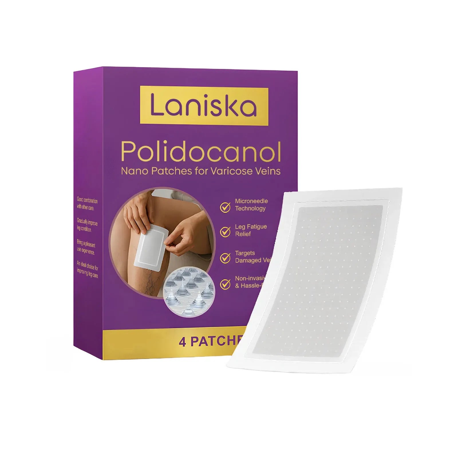 Leg care micro needle patch set containing four patches with moxa leaf and ginger root formula