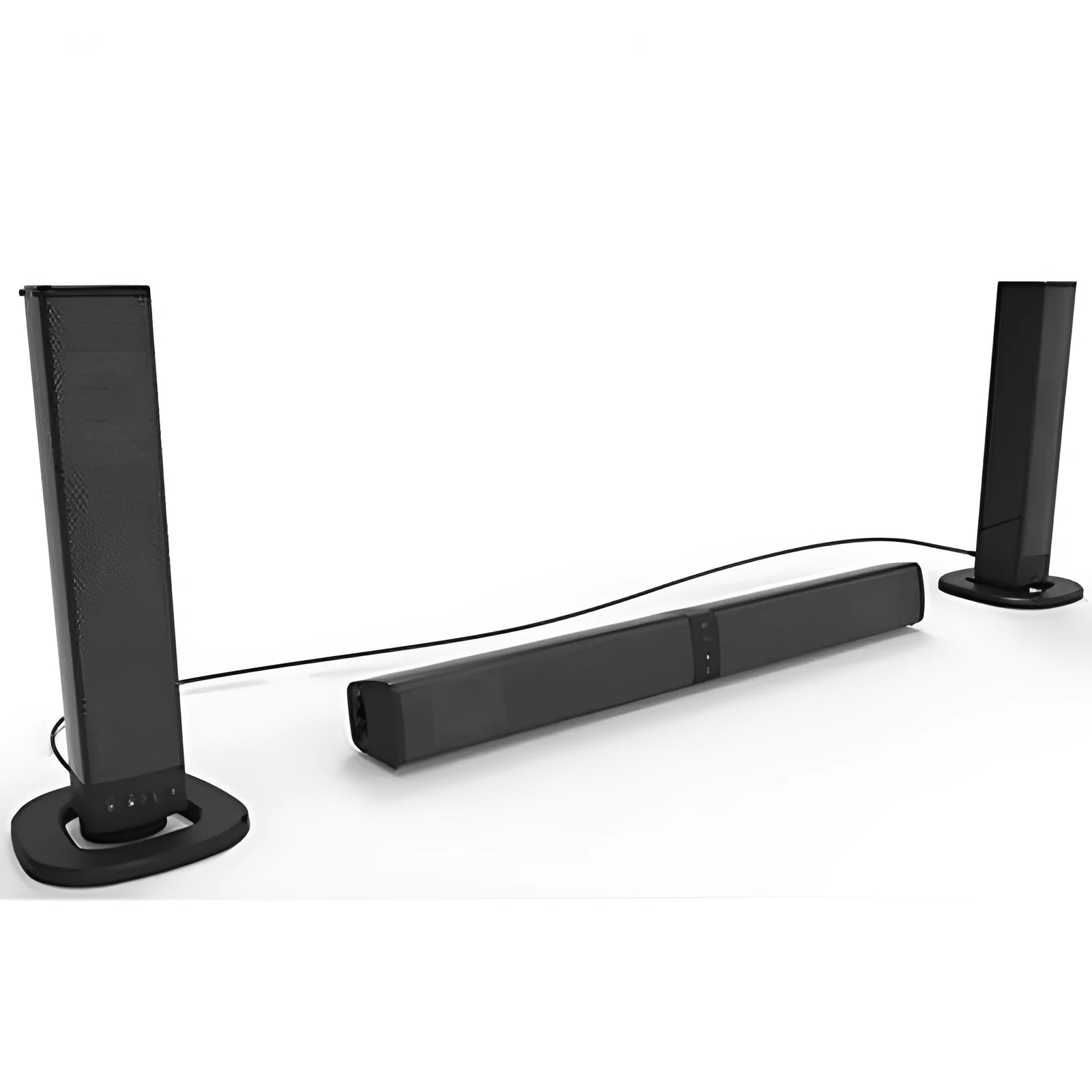 Black foldable split TV Bluetooth speaker with plastic casing showing button controls
