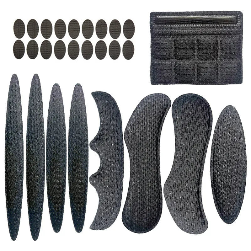 Cycling helmet lining with breathable sponge and velcro chin pad in blue, black, red, and grey colour options