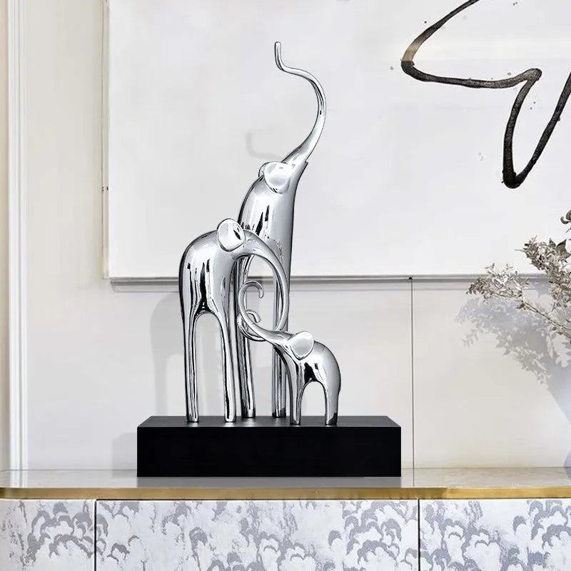 Fortune Bring Elephant decorative resin sculpture in European style with gold, silver, rose gold, or retro colour finish.