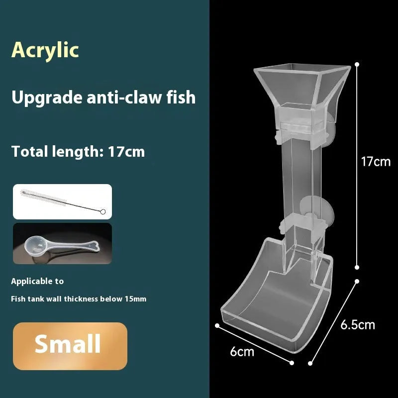 Aquarium feeding dish set with plastic tube, cleaning brush, and feeding spoon.