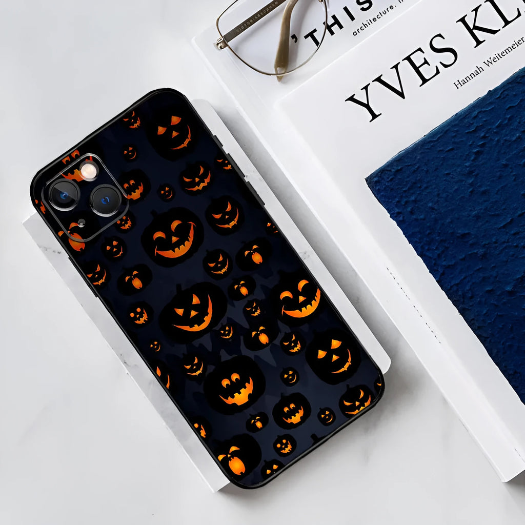 Black TPU soft shell phone case with painted cartoon ghost design for Apple iPhone