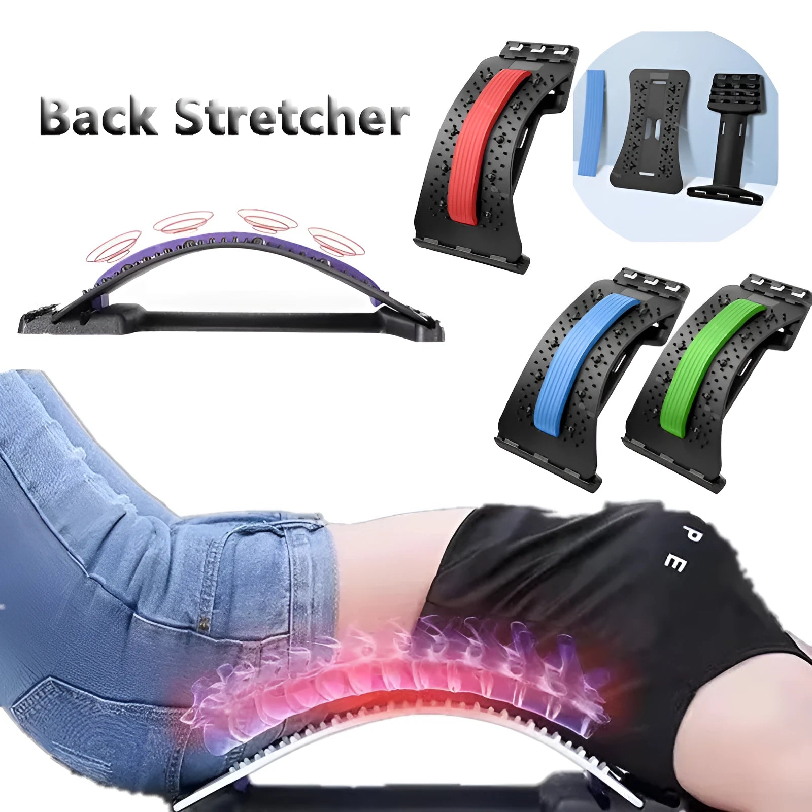 Adjustable back cracker massager with multiple massage heads in rectangular trapezoid shape
