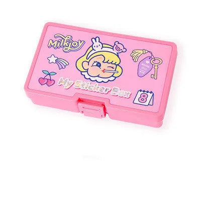 Korean cartoon sticker set with 16 square designs and storage box for suitcase and laptop decoration