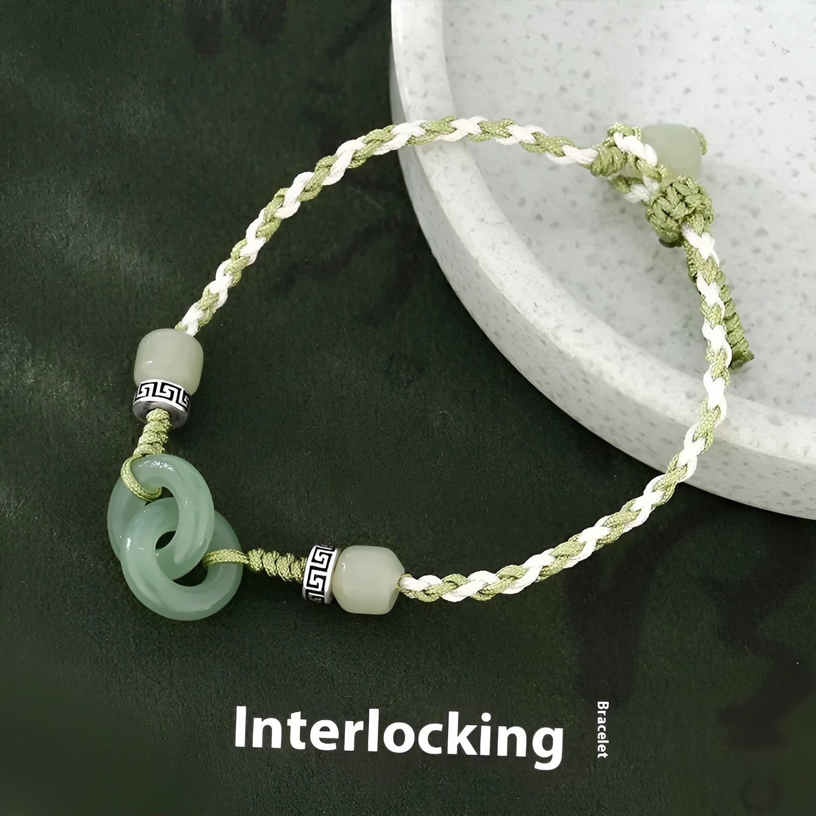 Women's ethnic style copper bracelet with peace buckle and double ring design in green.