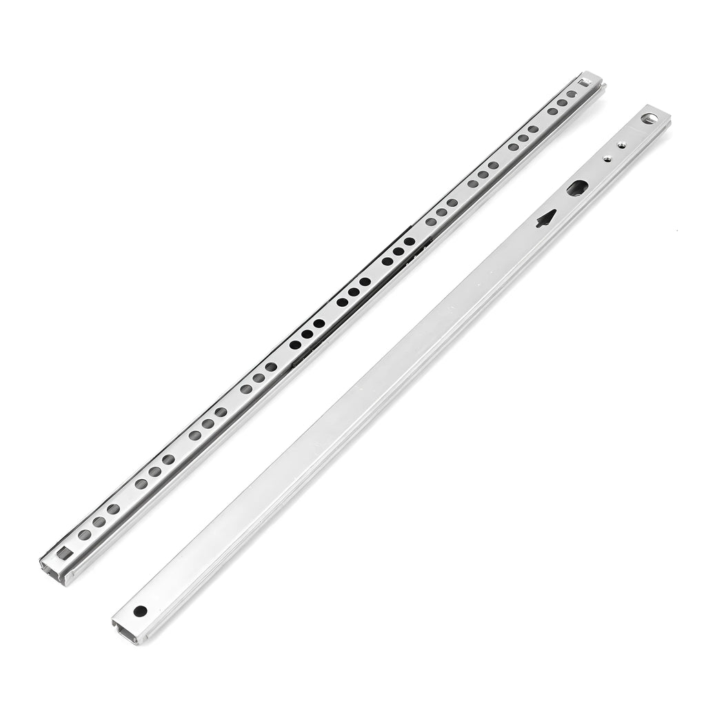 Two-section ultra-narrow 17mm steel drawer slide rail with ball bearings for heavy-duty use.