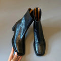Commuter high heel stretch retro boots with chunky heel and back zipper in black single lining