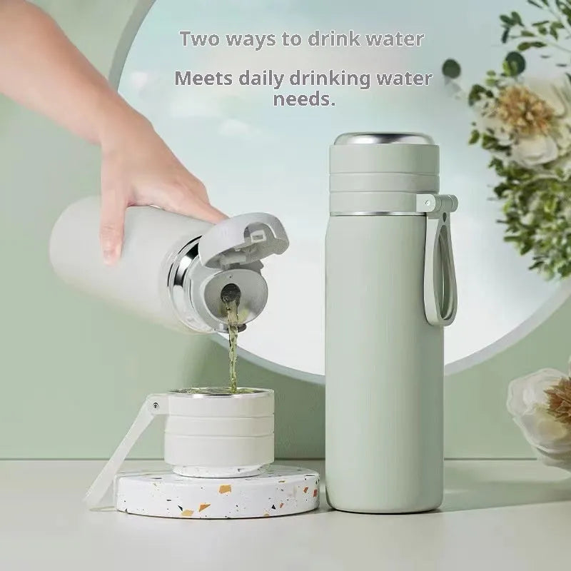 316 stainless steel thermos cup with tea separation, 500ml capacity, army green colour