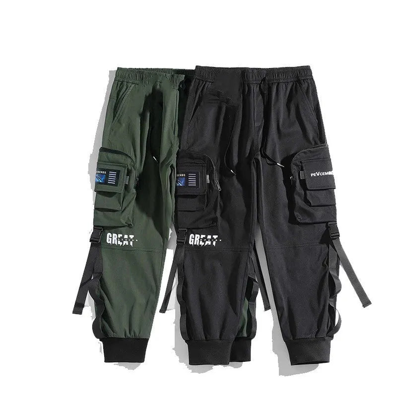 Men's High Street Fried Street Overalls Casual Middle Waist Micro Elastic 100% Polyester Workwear Trousers Black Green Available in Sizes M L XL 2XL 3XL