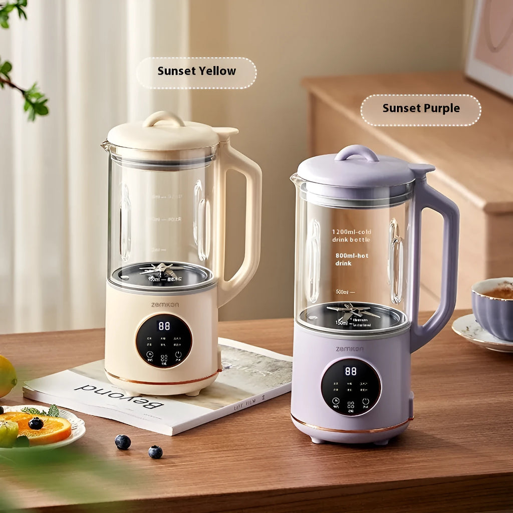 Household soybean milk machine with glass body and touch controls in milky white colour
