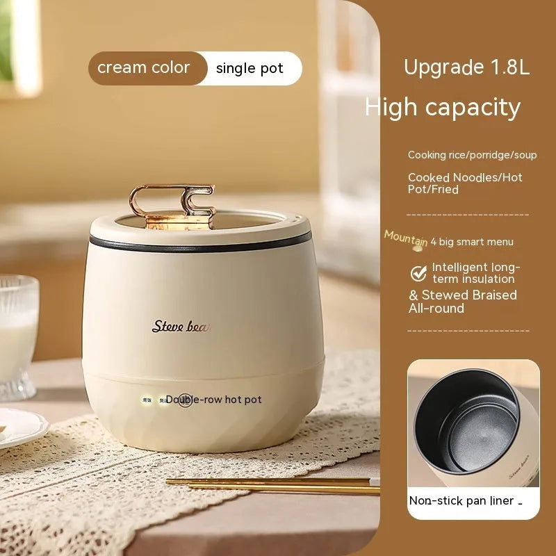 Mini rice cooker 1.8L non-stick liner beige colour with steamer