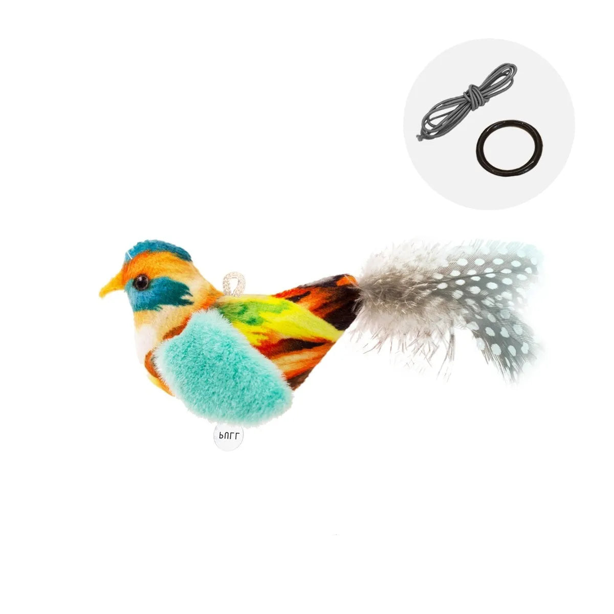 Plush bird simulation cat toy in blue kingfisher colour with feather-like design