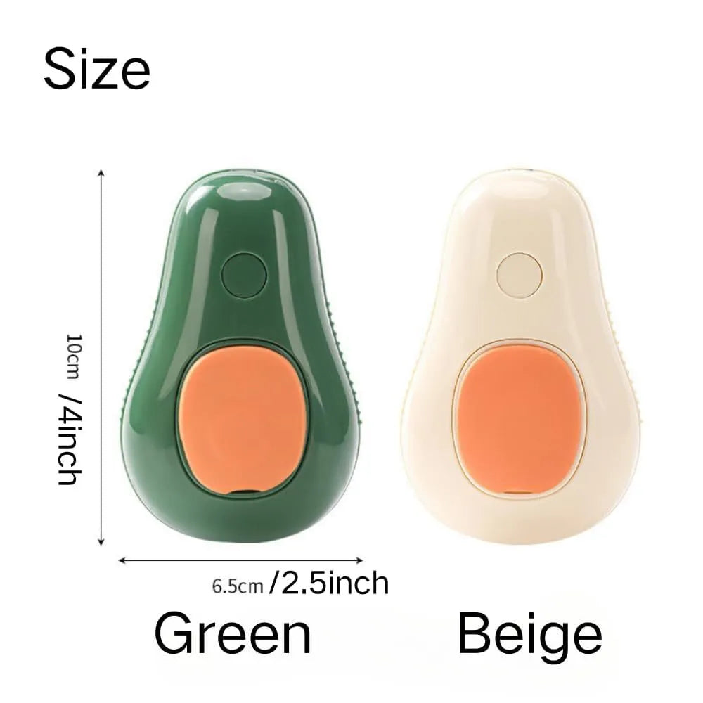 Green and white rechargeable 3-in-1 cat steam brush with silicone teeth and water spray nozzle.
