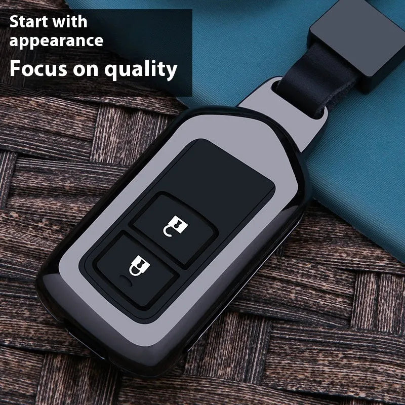 Zinc alloy keycase in minimalist business style, shown in Toyota E black, Toyota E silver, Toyota F black, and Toyota F silver