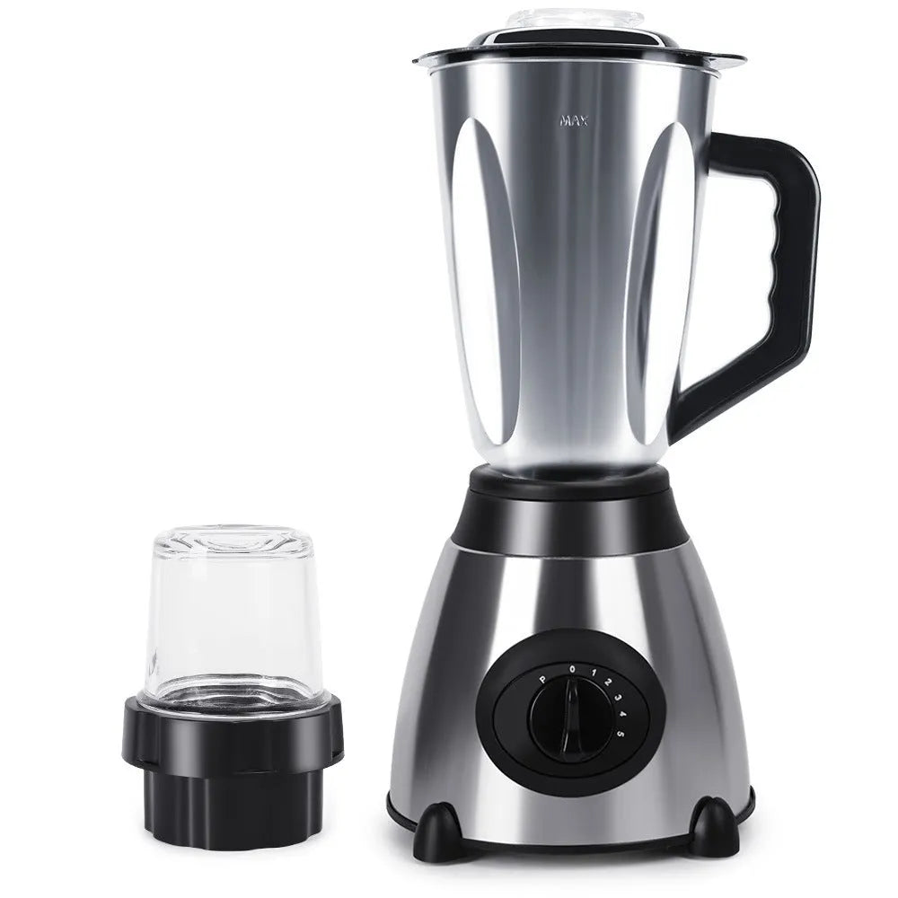 Multifunctional household grinder and juicer with stainless steel body, 20x40cm, available with glass or stainless steel cup