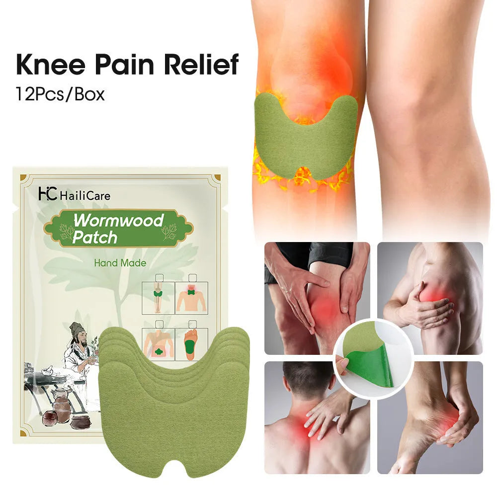 Assorted Chinese Mugwort herbal patches for knee, back, neck and foot in a sealed bag.