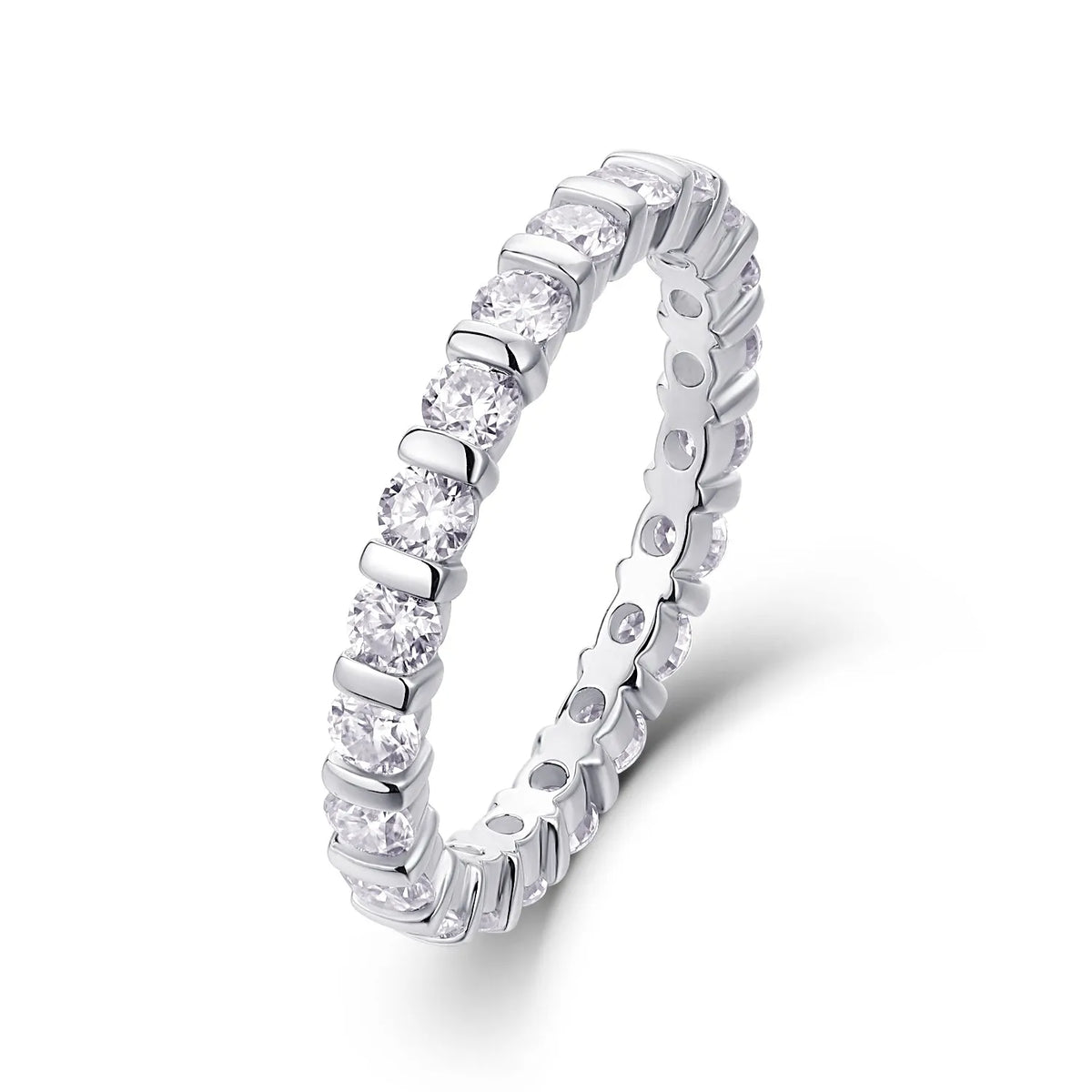 S925 silver moissanite wedding ring set with platinum plating, shown in gold, platinum, and rose gold finishes.