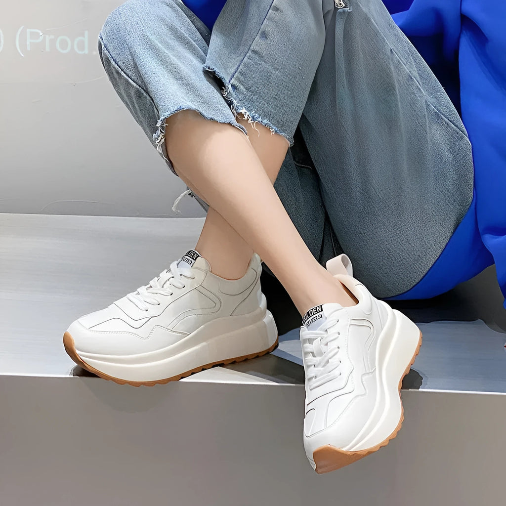 Women's white cattlehide leather casual shoes with mesh lining and cross-strap design