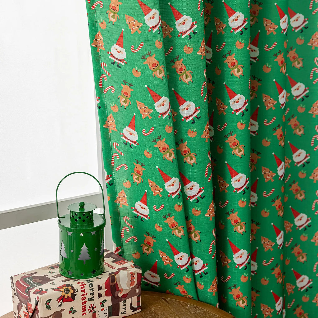 Christmas snowman angel print curtain in red or green colours with cartoon anime figures pattern
