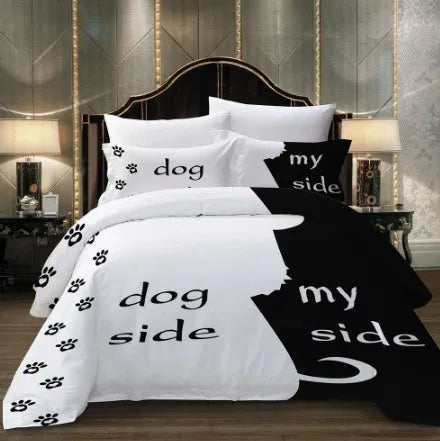 Three-piece quilted polyester bedding set in flower colour with geometric pattern on a bed