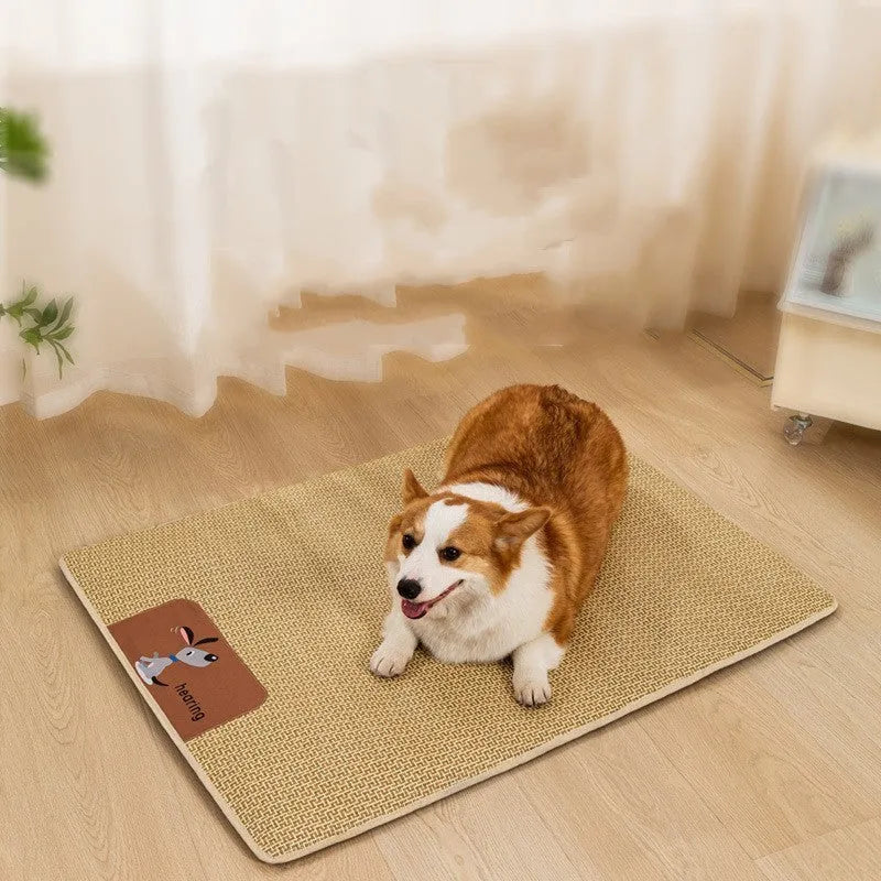 Woven pet cooling mat in beige for cats and dogs with size options from XS to XL