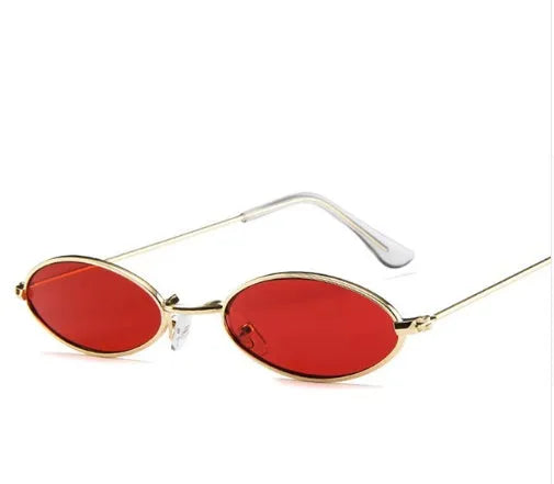 Metal elliptical sunglasses with small oval frame and UV400 anti-reflective lenses in multiple colours