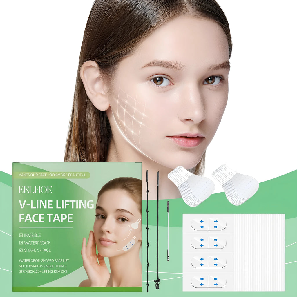 Invisible face lift tape kit with collagen and hyaluronic acid ingredients for facial contouring